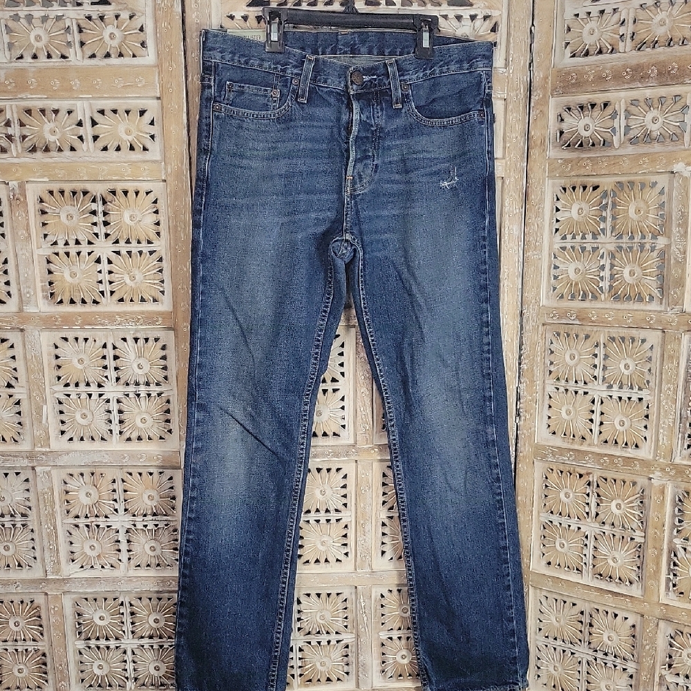 Hollister Slim Straight Buttonfly Distressed Jeans 31x32